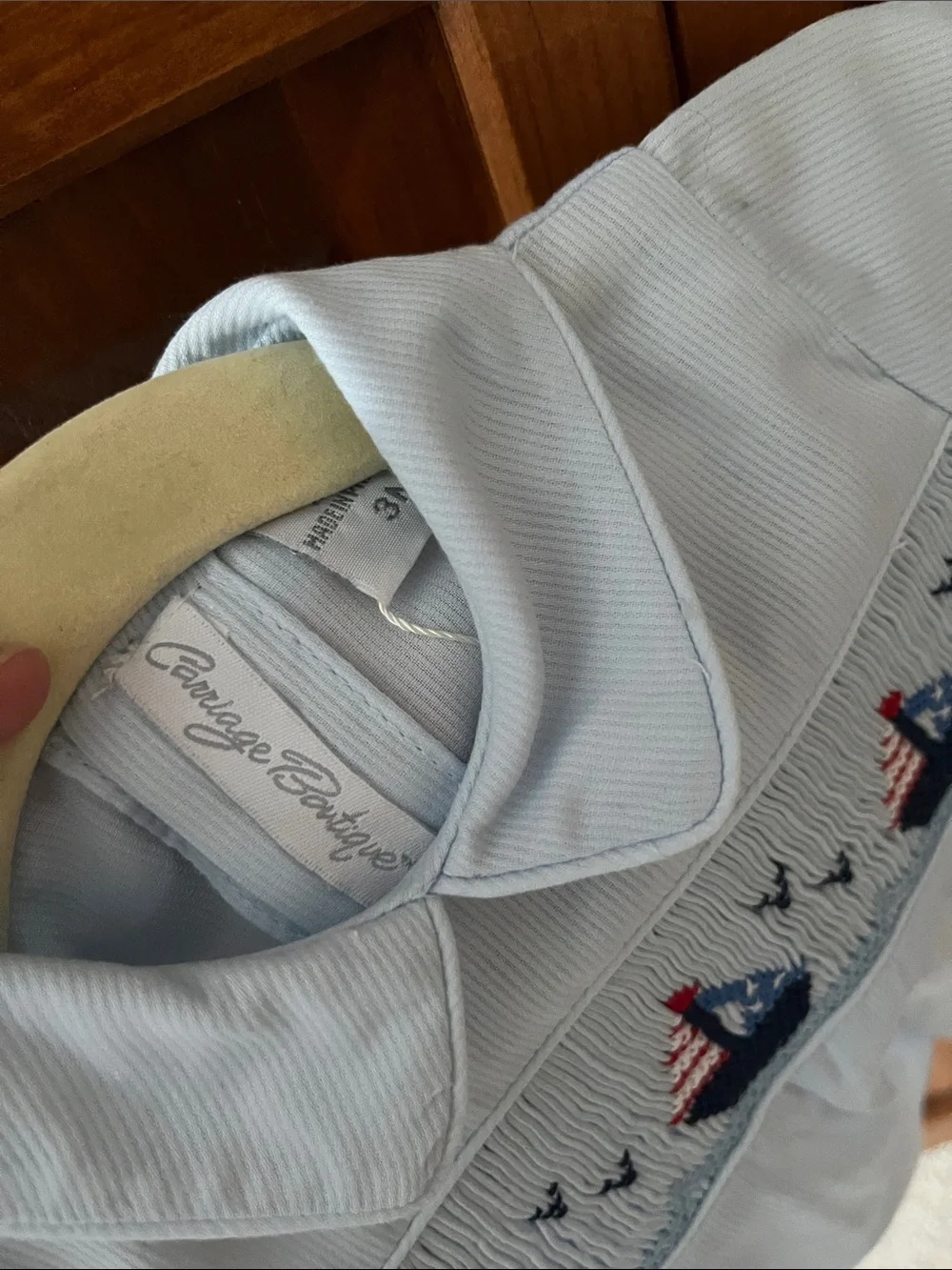 Carriage Boutique Light Blue Smocked Collar Dress with Nautical Embroidery